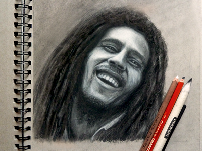 Bob Marley Charcoal Pencil Sketch