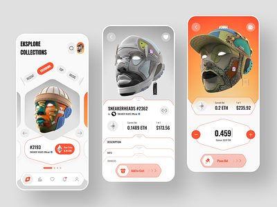 Hainevti - NFT Marketplace Mobile App Concept app blockchain clean crypto cryptocurrency defi marketplace mobile nft orange shop sneakers token ui ui design ui kit uiux uiux design ux vektora