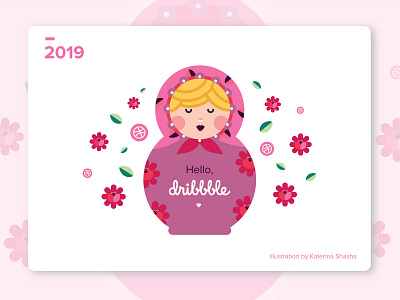 Hello Dribbble！ character design first shot flowers hello dribbble illustration nesting doll