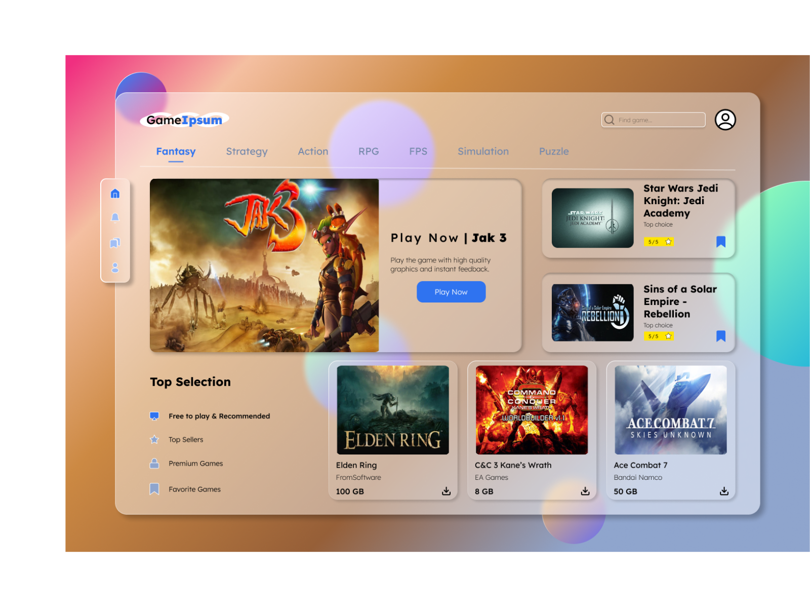 Videogame Launcher Style Game Hub App in Glassmoprhic Style by Fanis on