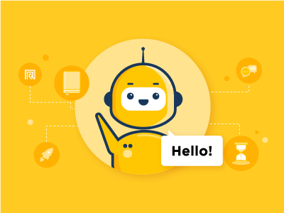 Chatbots 🤖 blog image chatbots creative cute header illustration offerzen robot tech yellow
