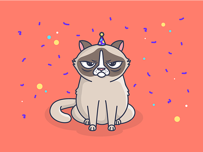 Happy Mew Year! 🐱🎉 404 page cat cat illustration character confetti cute dance design epic grumpy cat happy new year illustration offerzen party party hat