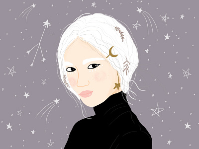 Space girl editorialdesign funwithfaces girl illustration illustrator moon photoshop space stars wacom whitehair