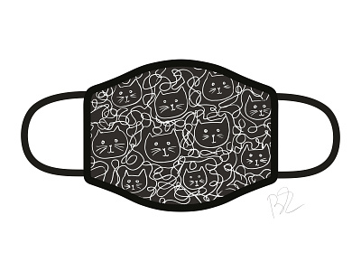 Lazy Cats Face Mask blackandwhite cat cute design facemask hand drawn illustration illustrator penbrush