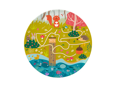 Plate design Maze game acorn childrens illustration cute fishes flowers forest game grass homedecore homedecorekids illustration illustrator kids kids illustration maze mushroom platedesign rabbit squirrel