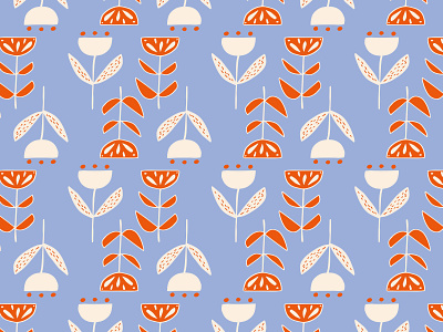 Folk Flowers Pattern art blue flower flowers folk folk art folkillustration handdrawn homedecore illustration illustrator marker orange pattern patterndesign patterndesigner surface pattern design