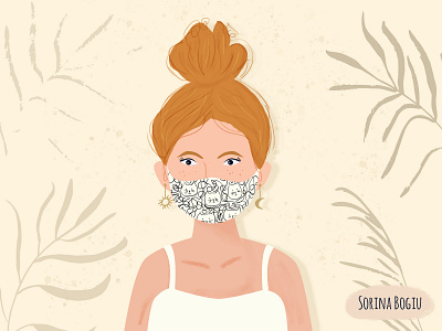 Messy bun and Face mask. cute cute art facemask girl illustration illustration illustrator messybun modern moon palmleaf photoshop summer sun