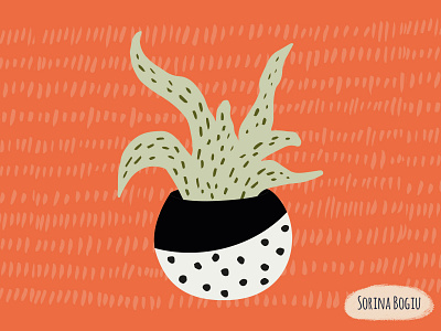 Aloe Vera Plant illustration for a Thank You card. aloevera brushpen cactus design dots green handdrawn illustration illustrator minimal modern nature orange pattern plant plantinapot pot summer