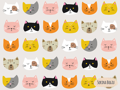 Funky Cat Faces cat catfaces cats cute design homedecorekids illustration illustrator kids illustration pattern patterndesign patterndesigner surface pattern design vector