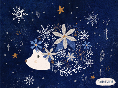 Arctic Hedgehog artlicensing blue bluechristmas christmas christmas card cute design hedgehog illustration illustrator pattern patterndesigner photoshop poinsettia snow snowflake stars surfacepatterndesign winter xmas