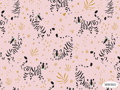 Tiger and stars pattern on a pink background