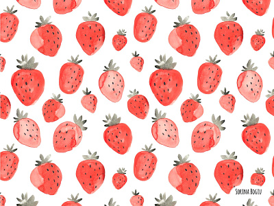 Watercolor Strawberry Pattern cottage cottagecore country cute design fabricdesign food foodillustration fruit illustration illustrator pattern patterndesigner pink red strawberry summer sweet watercolor watercolorstrawberry