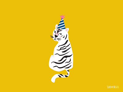 Party Tiger cute design fun hat illustration illustrator party tiger white tiger yellow