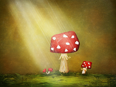 Red Mushrooms forest green light mushroom photoshop red