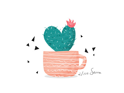 Heart cactus 100dayproject cactus day2 green illustration nature pink plant