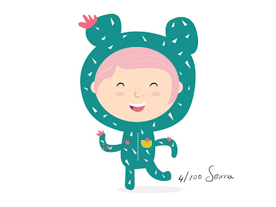 I am a Cactus 100dayproject cacti cactus costume day4 girl green illustration nature pattern pink plant