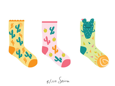 Cactus Socks 100dayproject cacti cactus day5 green illustration nature pattern pink plant socks