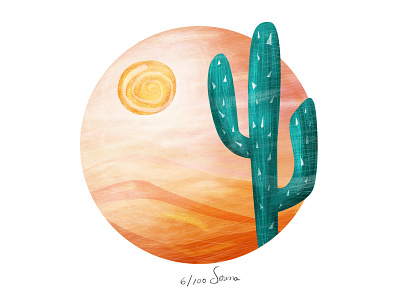 Desert Landscape 100dayproject cacti cactus desert green illustration landscape nature pink plant