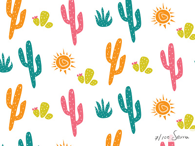 Fun Cactus Pattern 100dayproject cacti cactus green illustration nature pattern pink plant sun