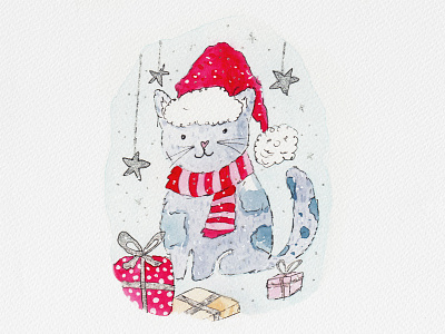 Watercolor Cat card design cat christmas christmas card cute design illustration paint watercolor winter