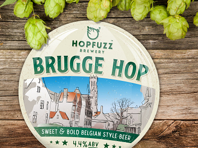 Hop Fuzz Brewery - 'Brugge Hop' Pump Clip beer branding brew brewery brewery logo craft design drink illustration logo print