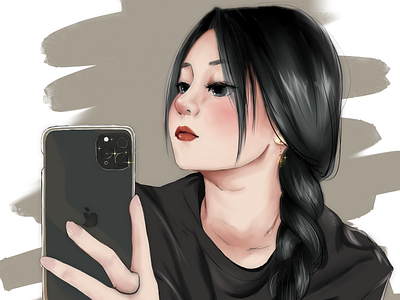 Selfie adobe clip studio paint girl illustration photoshop portrait sketch