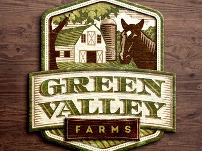 Green Valley Farms Signage bard farm green horse sign siloh tree wood woodcut
