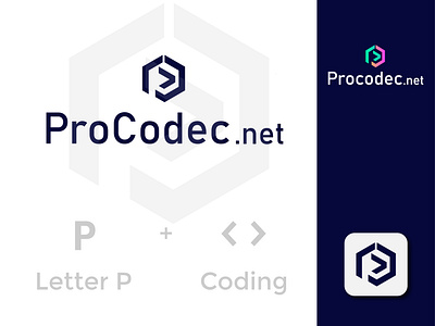 Modern P Letter With Coding Symbol Logo Design