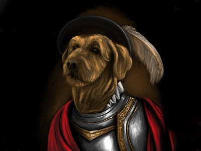 Diego de Northborough, MA classical conquistador digital dog illustration painting portait