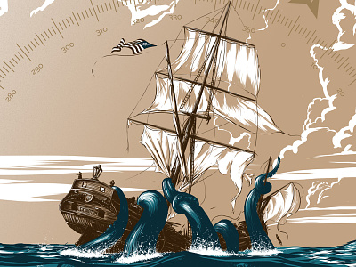 Kraken WIP flat color illustration kraken monster ocean screenprint sea ship