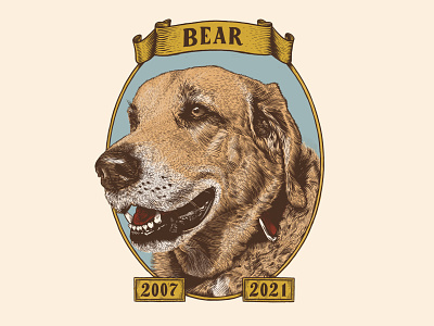 Bear the Dog digital engraving illustration lettering woodcut