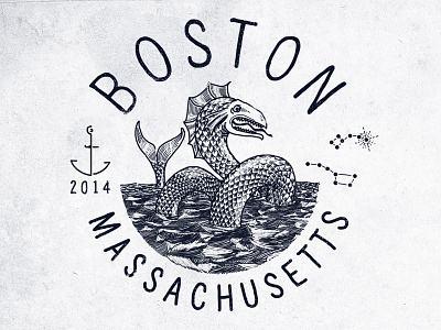 I moved! anchor boston drawing engraving illustration line massachusetts monster nautical ocean sea serpent