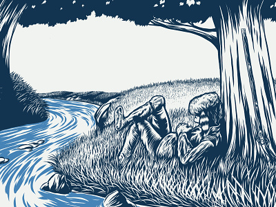 Creekside Illustration beer creek daniel boone digital engraving illustration pioneer river water woodcut