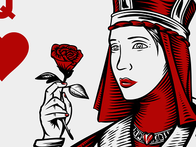 Queen of Hearts cards digital engraving illustration joker playing cards queen queen of hearts woodcut