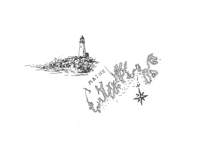 Maine coast drawing illustration maine new england lighthouse pen and ink