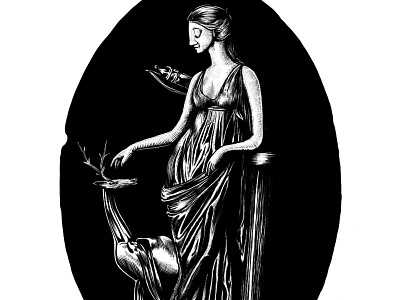 Artemis digital goddess greek mythology illustration ptolemaic scratchboard