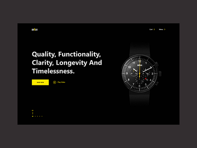 Braun watch - minimal dark website.