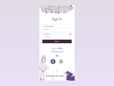 Sign In/ Log In Page For Beauty and Fashion App design graphic design illustration ui ux