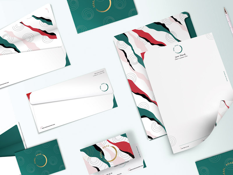 Rebel Road Business Stationary letterhead thank you card note card graphic design envelopes business stationary design business stationary presentation folder branding brand design brand