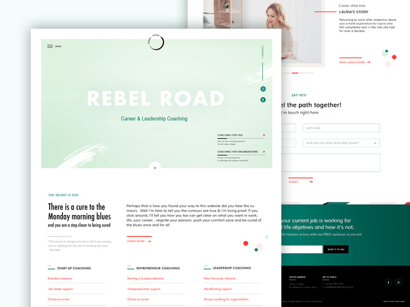 Rebel Road Home Page career coach service website business coaching website coaching website ux design ui design website design