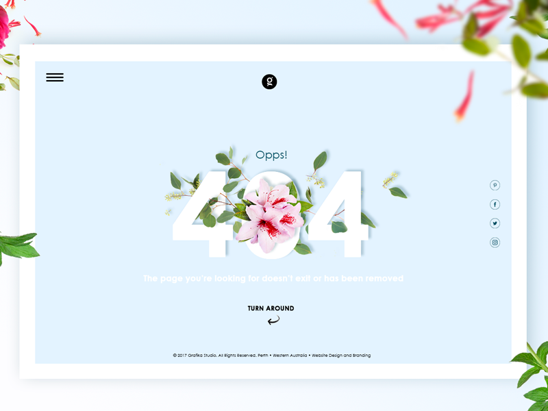 404 page error blue botanical web ux ui interface flowers flat website design background 404