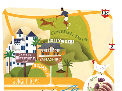 Illustrated Map of Los Angeles (detail) editorial illustration los angeles magazine magazine illustration map tourism travel