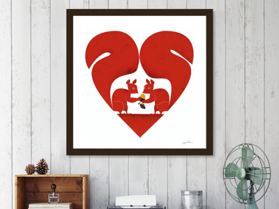 Two squirrels print curioos lovers romance squirrels