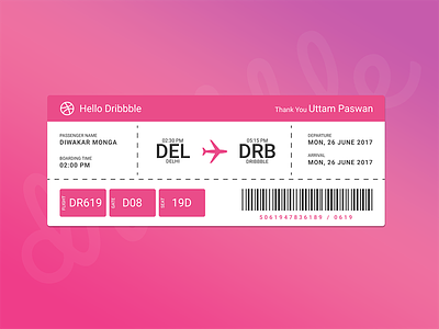 Hello Dribbble! air ticket design dribble first first shot hello invitation invite shot ticket