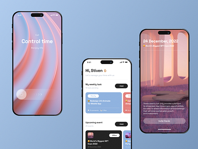 Time Management I Mobile App 3d app color design illustration mobile app nft time time management ui ux
