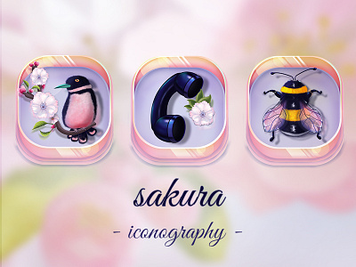 Sakura Icons bees blossom cherry feminine flower iconography icons illustration phone sakura twitter