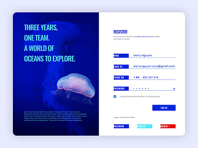 Daily UI #001 001 blue daily ui dark jellyfish login ocean turquoise blue ux vietnam