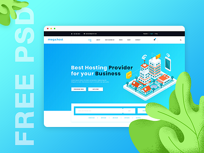 Free Website Template - PSD blue clean clear free green hosting isometric navy psd website websitetemplate