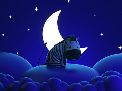 Zebra's Nighttime Routine 3d cute design illustration nightsky zebra