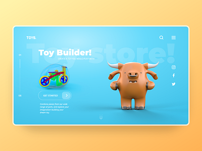 Toy Builder - landing page v2 3d branding c4d character concept cute design illustration toy design typography ui ux website